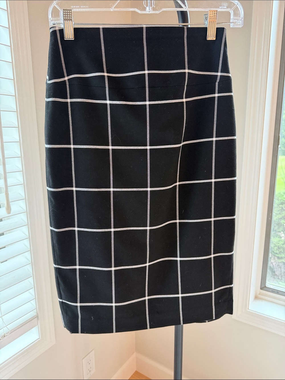 Express Black Pencil Skirt with White Windowpane Check